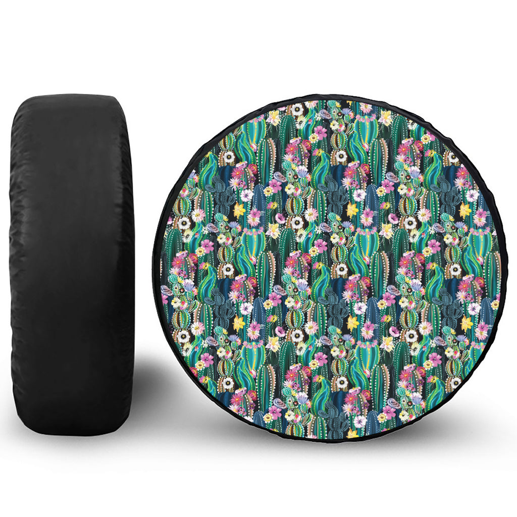 Watercolor Blooming Cactus Print Tire Cover