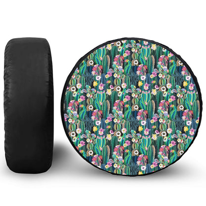 Watercolor Blooming Cactus Print Tire Cover