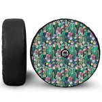 Watercolor Blooming Cactus Print Tire Cover With Camera Hole