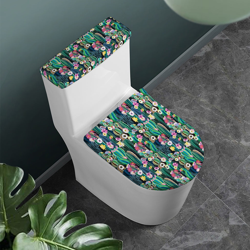 Watercolor Blooming Cactus Print Toilet Lid And Tank Cover Set