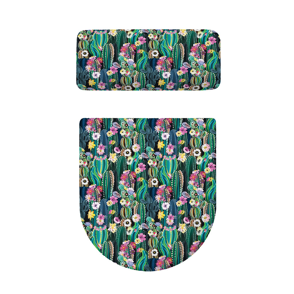 Watercolor Blooming Cactus Print Toilet Lid And Tank Cover Set