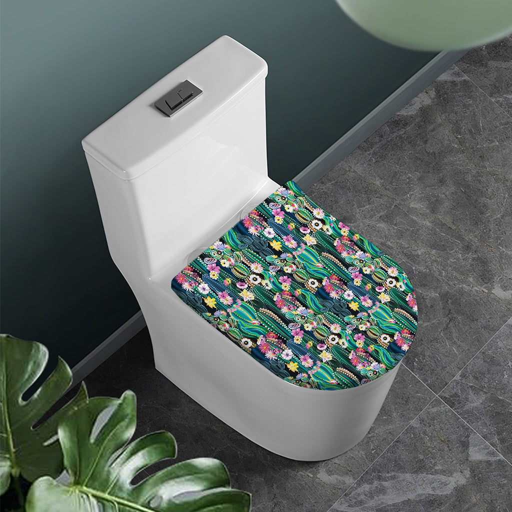 Watercolor Blooming Cactus Print Toilet Lid Cover