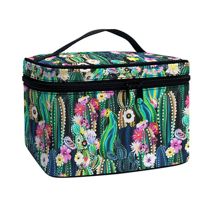 Watercolor Blooming Cactus Print Travel Makeup Bag