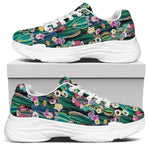 Watercolor Blooming Cactus Print White Chunky Shoes
