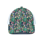Watercolor Blooming Cactus Print White Mesh Trucker Cap