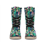 Watercolor Blooming Cactus Print Winter Boots