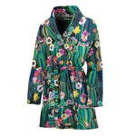 Watercolor Blooming Cactus Print Women's Bathrobe