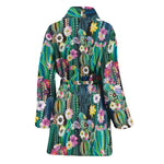 Watercolor Blooming Cactus Print Women's Bathrobe