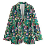 Watercolor Blooming Cactus Print Women's Blazer