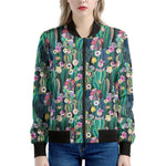 Watercolor Blooming Cactus Print Women's Bomber Jacket
