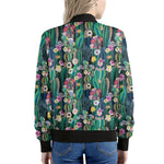 Watercolor Blooming Cactus Print Women's Bomber Jacket