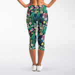 Watercolor Blooming Cactus Print Women's Capri Leggings