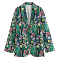 Watercolor Blooming Cactus Print Women's Cotton Blazer