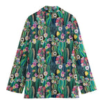 Watercolor Blooming Cactus Print Women's Cotton Blazer