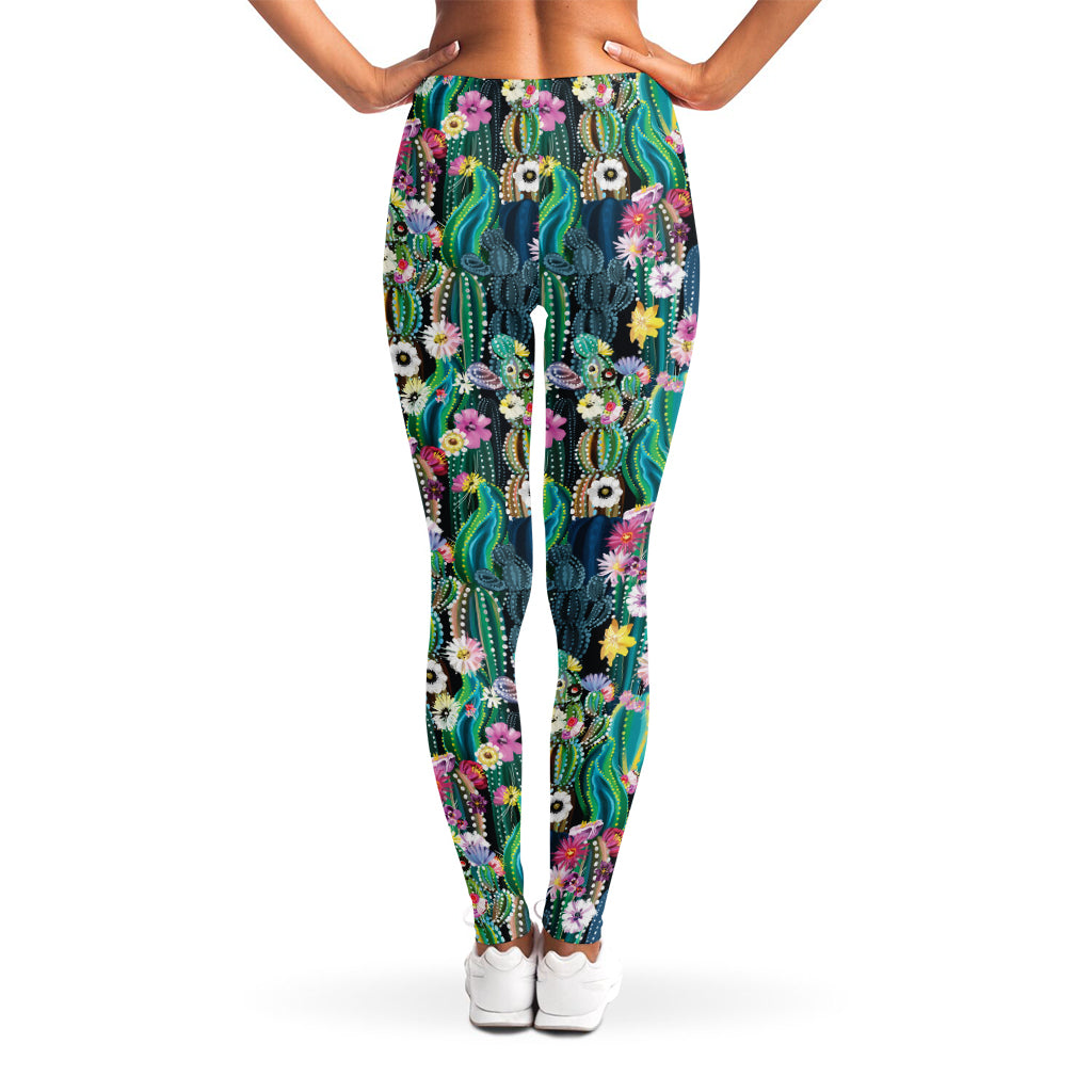 Watercolor Blooming Cactus Print Women's Leggings