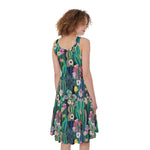Watercolor Blooming Cactus Print Women's Sleeveless Dress