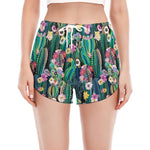 Watercolor Blooming Cactus Print Women's Split Running Shorts