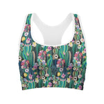 Watercolor Blooming Cactus Print Women's Sports Bra