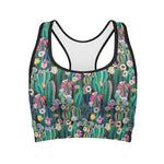 Watercolor Blooming Cactus Print Women's Sports Bra