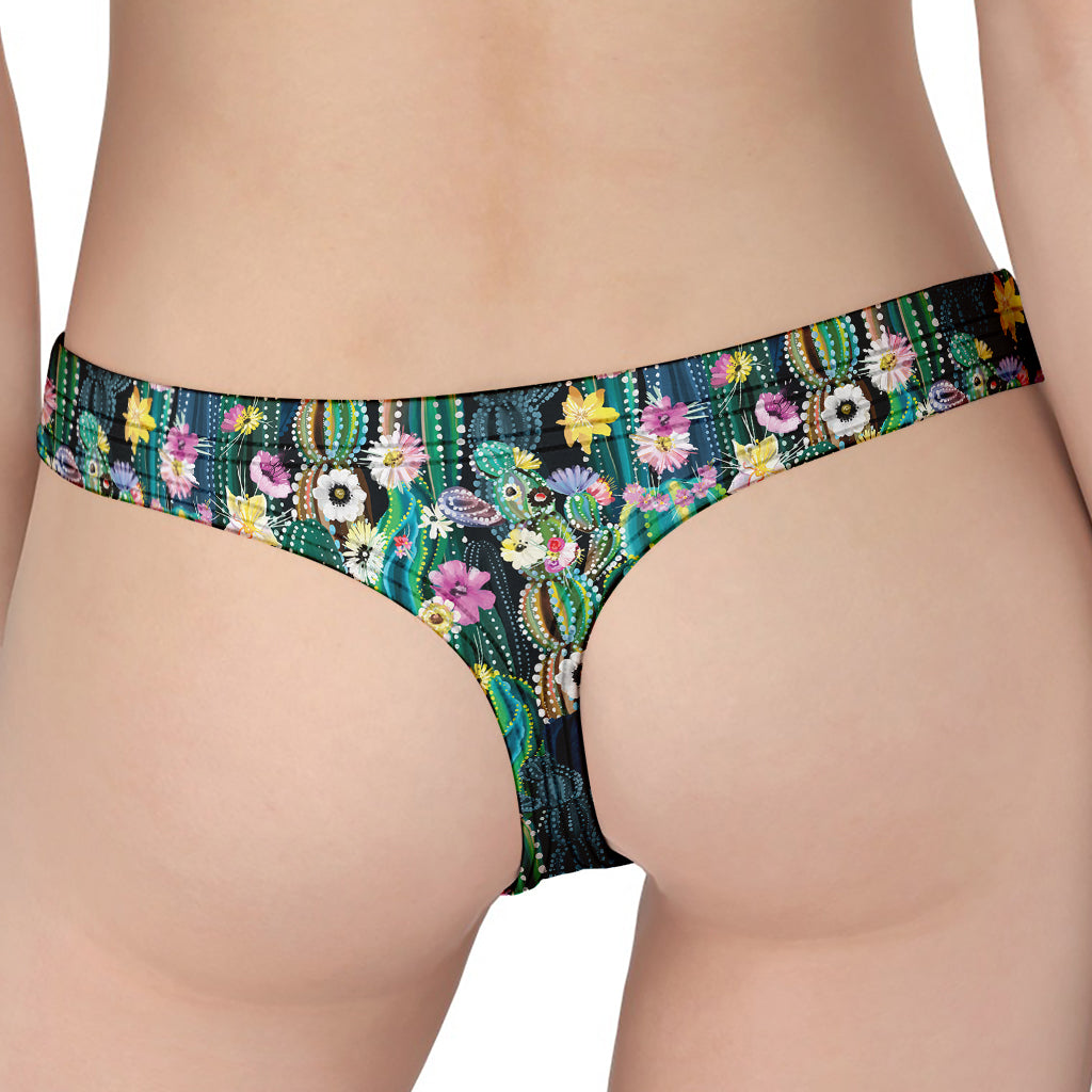 Watercolor Blooming Cactus Print Women's Thong