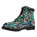 Watercolor Blooming Cactus Print Padded Collar Lace Up Boots