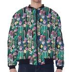 Watercolor Blooming Cactus Print Zip Sleeve Bomber Jacket
