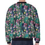 Watercolor Blooming Cactus Print Zip Sleeve Bomber Jacket