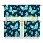 Watercolor Blue Butterfly Pattern Print 3 Piece Kitchen Curtains