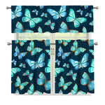 Watercolor Blue Butterfly Pattern Print 3 Piece Kitchen Curtains