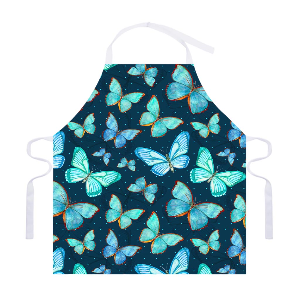 Watercolor Blue Butterfly Pattern Print Adjustable Apron