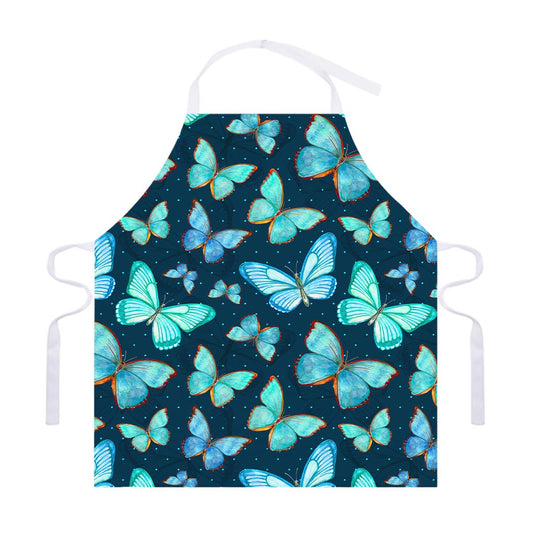 Watercolor Blue Butterfly Pattern Print Adjustable Apron