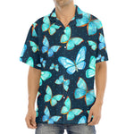 Watercolor Blue Butterfly Pattern Print Aloha Shirt