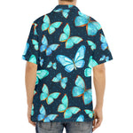 Watercolor Blue Butterfly Pattern Print Aloha Shirt
