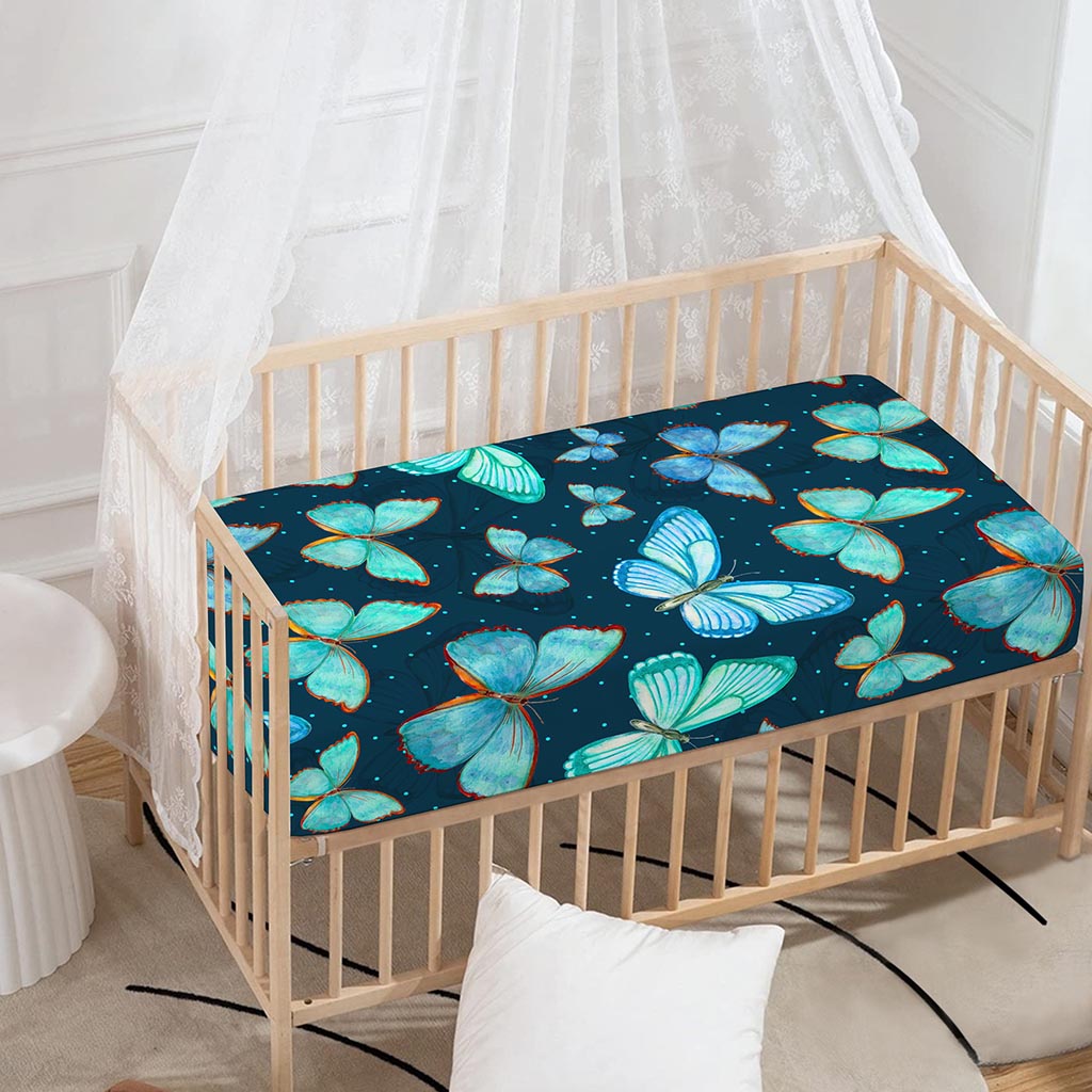 Watercolor Blue Butterfly Pattern Print Baby Crib Sheet – GearFrost
