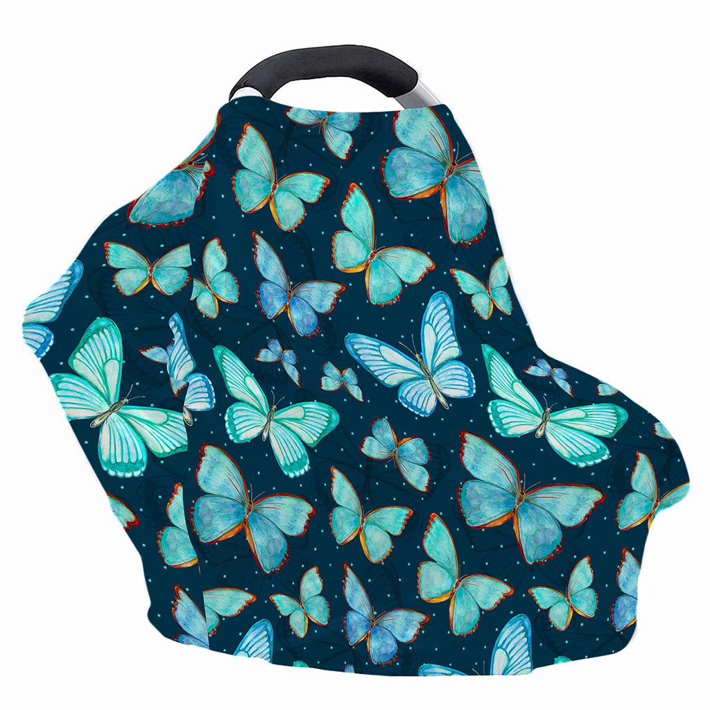 Watercolor Blue Butterfly Pattern Print Baby Seat Cover