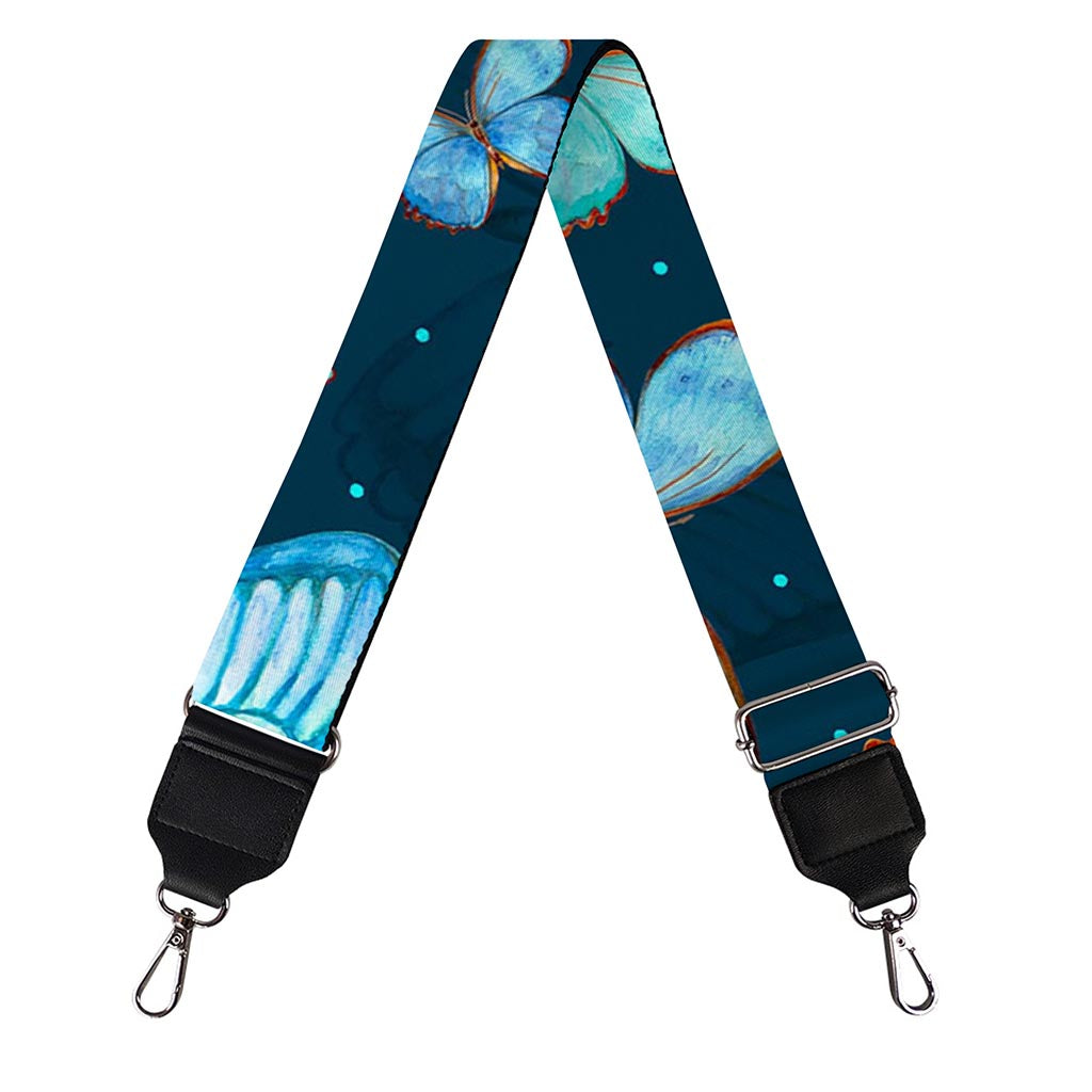 Watercolor Blue Butterfly Pattern Print Bag Strap