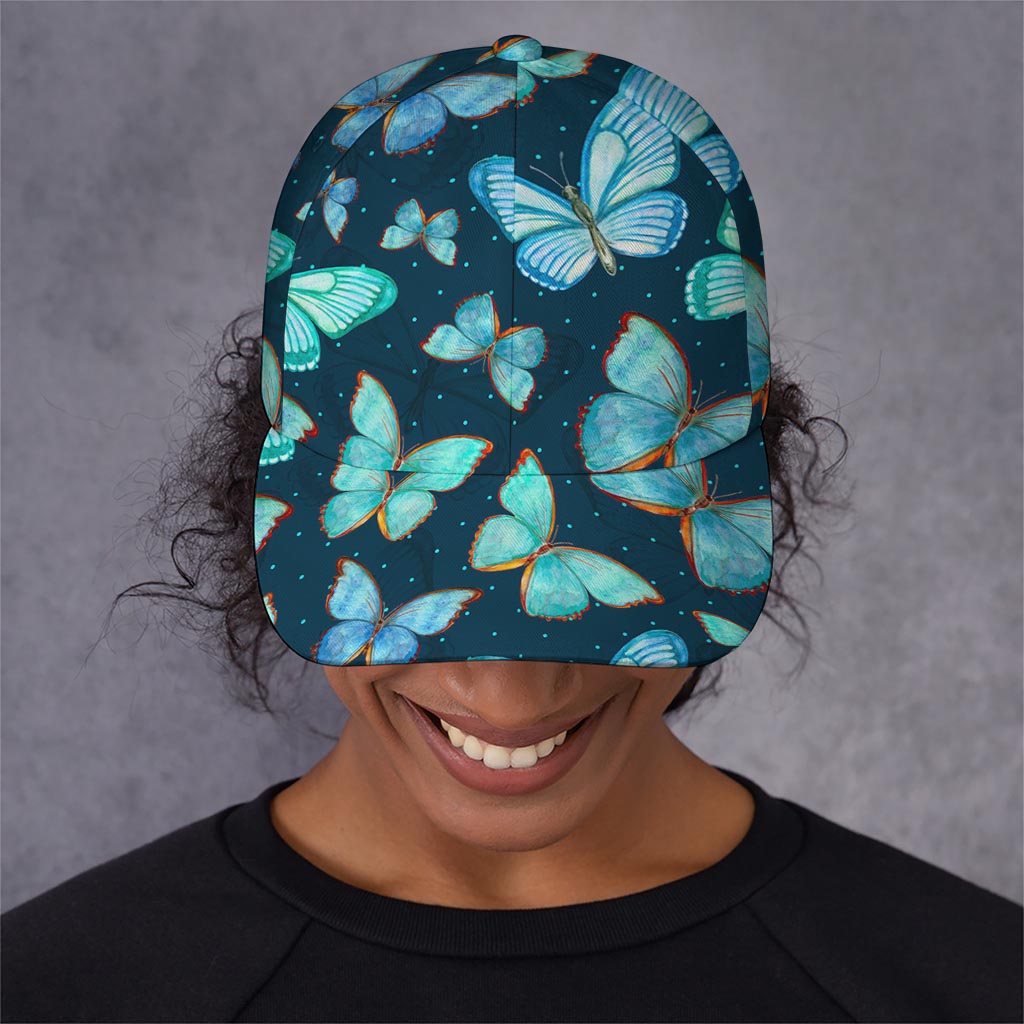 Watercolor Blue Butterfly Pattern Print Baseball Cap