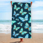 Watercolor Blue Butterfly Pattern Print Beach Towel