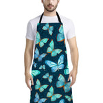 Watercolor Blue Butterfly Pattern Print Bib Apron With Pocket