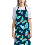 Watercolor Blue Butterfly Pattern Print Bib Apron With Pocket