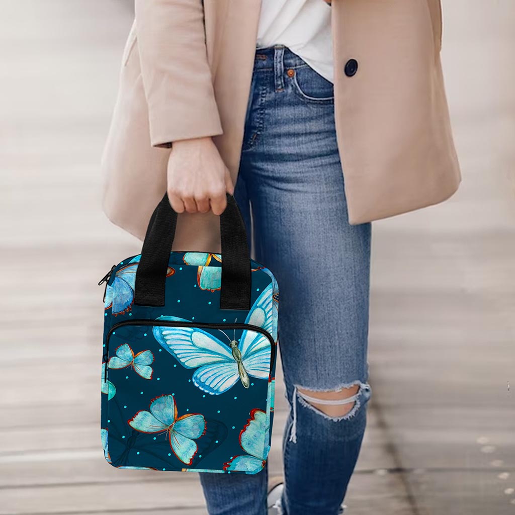 Watercolor Blue Butterfly Pattern Print Bible Tote Bag