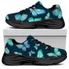 Watercolor Blue Butterfly Pattern Print Black Chunky Shoes