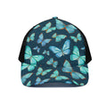 Watercolor Blue Butterfly Pattern Print Black Mesh Trucker Hat