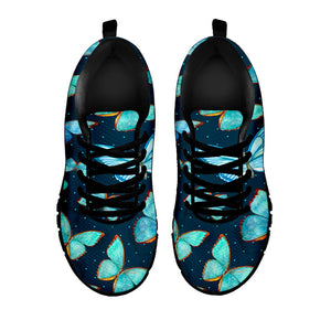 Watercolor Blue Butterfly Pattern Print Black Running Shoes