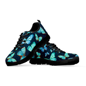 Watercolor Blue Butterfly Pattern Print Black Running Shoes