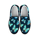 Watercolor Blue Butterfly Pattern Print Black Slip On Sneakers