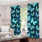 Watercolor Blue Butterfly Pattern Print Blackout Grommet Curtains