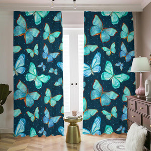 Watercolor Blue Butterfly Pattern Print Blackout Pencil Pleat Curtains