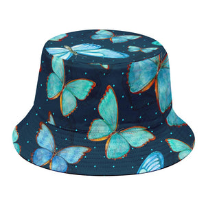 Watercolor Blue Butterfly Pattern Print Bucket Hat