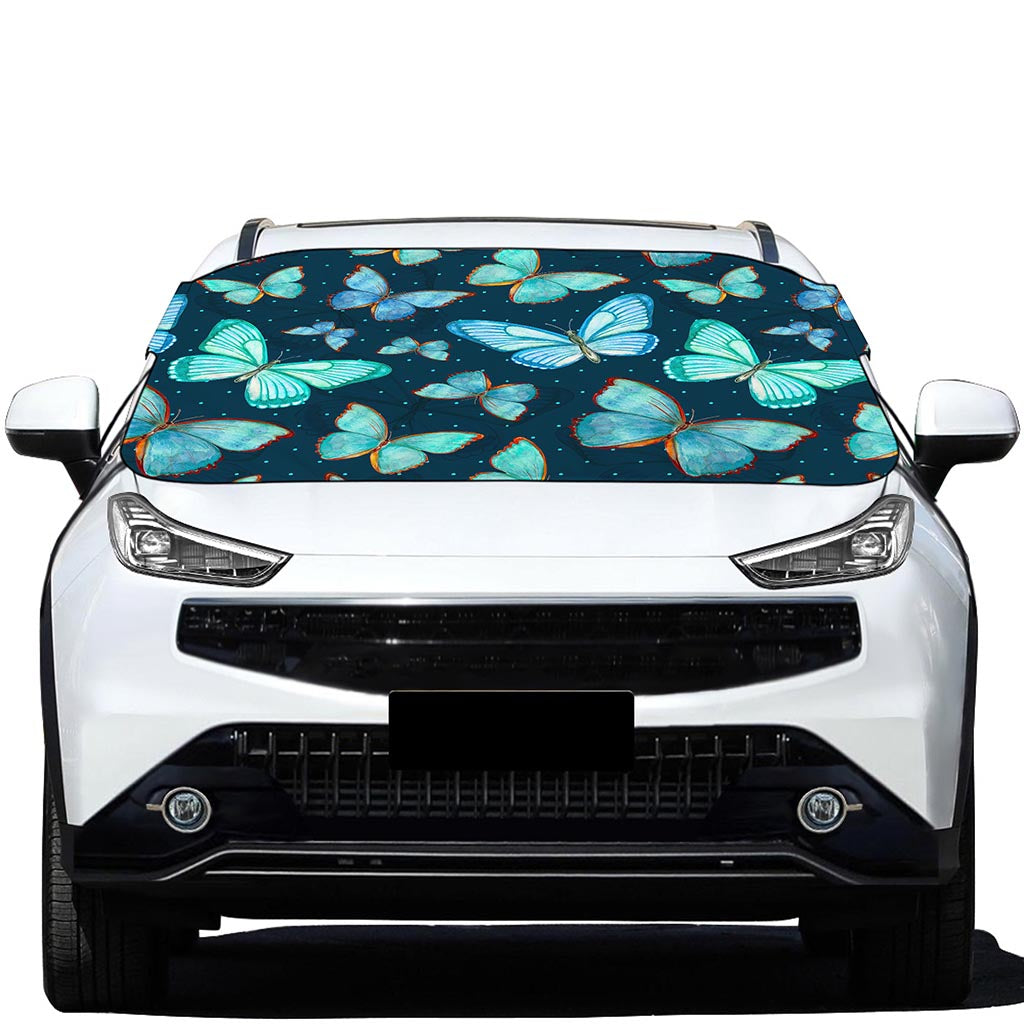 Watercolor Blue Butterfly Pattern Print Car Windshield Snow Cover